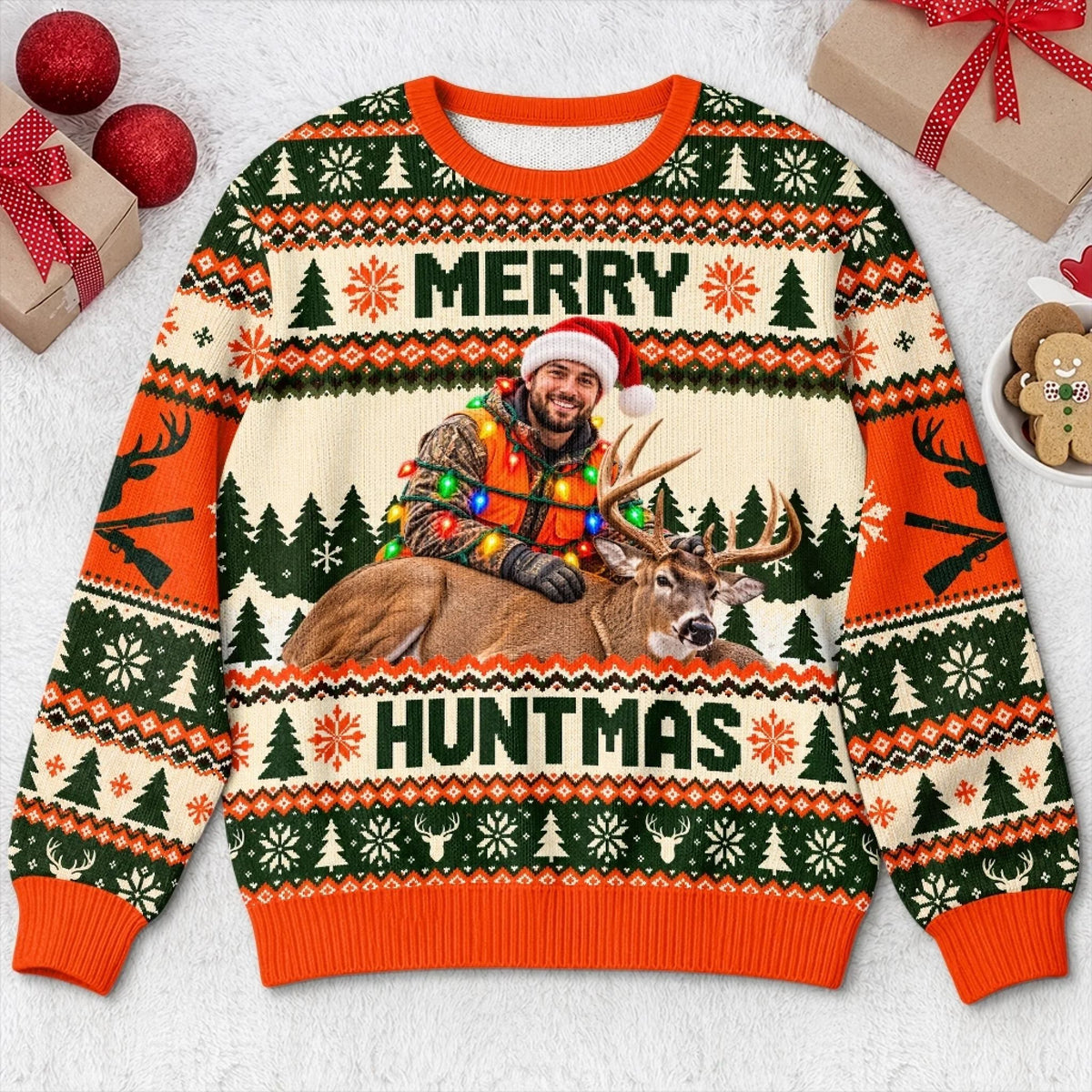 Custom Photo Christmas Hunting Gifts for Men - Personalized Ugly Sweatshirt