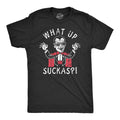 Mens What Up Suckas T Shirt Funny Spooky Halloween Party Vampire Tee for Guys