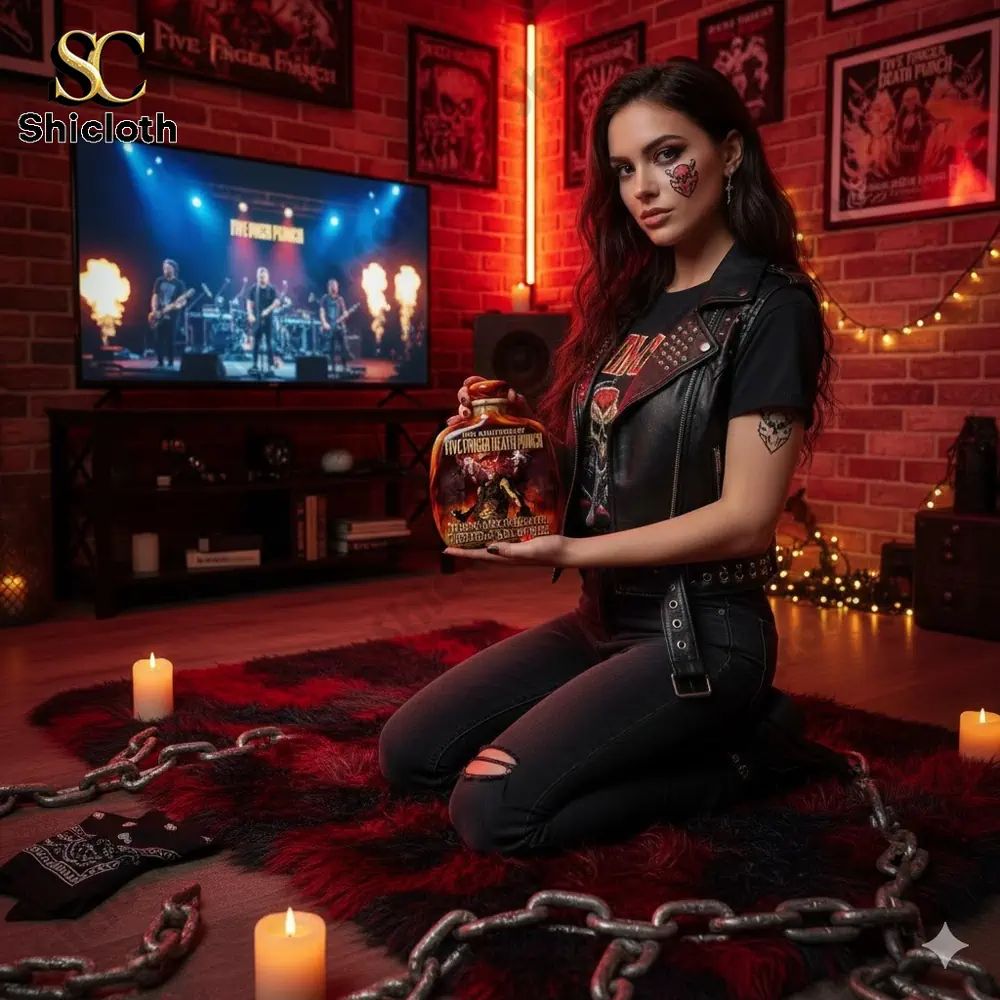 Five Finger Death Punch 20th Anniversary Wrong Side Of Heaven Rightous Side Of Hell Whiskey Glass Bottle