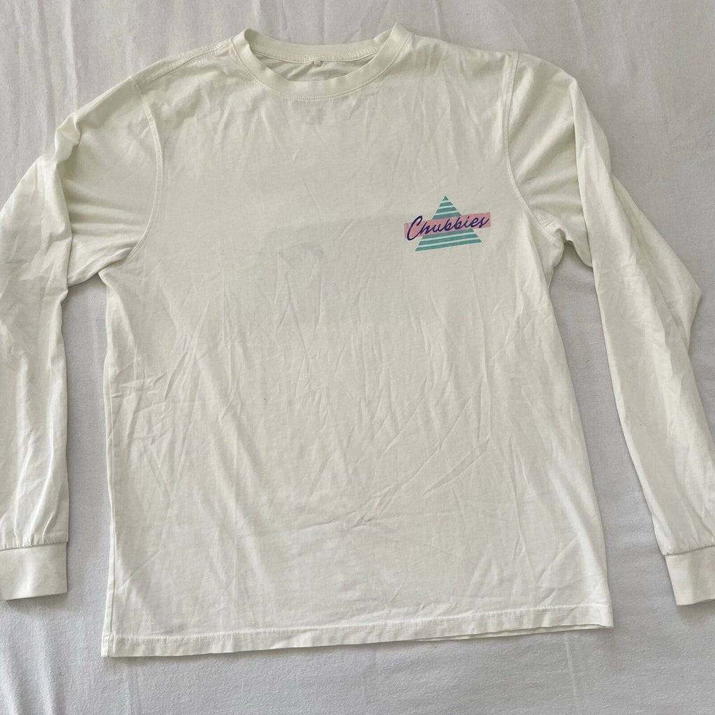 Chubbies T-shirt Long Sleeve Men Small White Surfer Graphic Print Sport Preppy