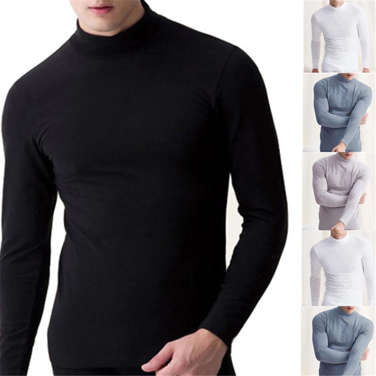 Mens Gents Long Sleeve T-Shirt Turtleneck Pullover Undershirt High Neck Tee Tops