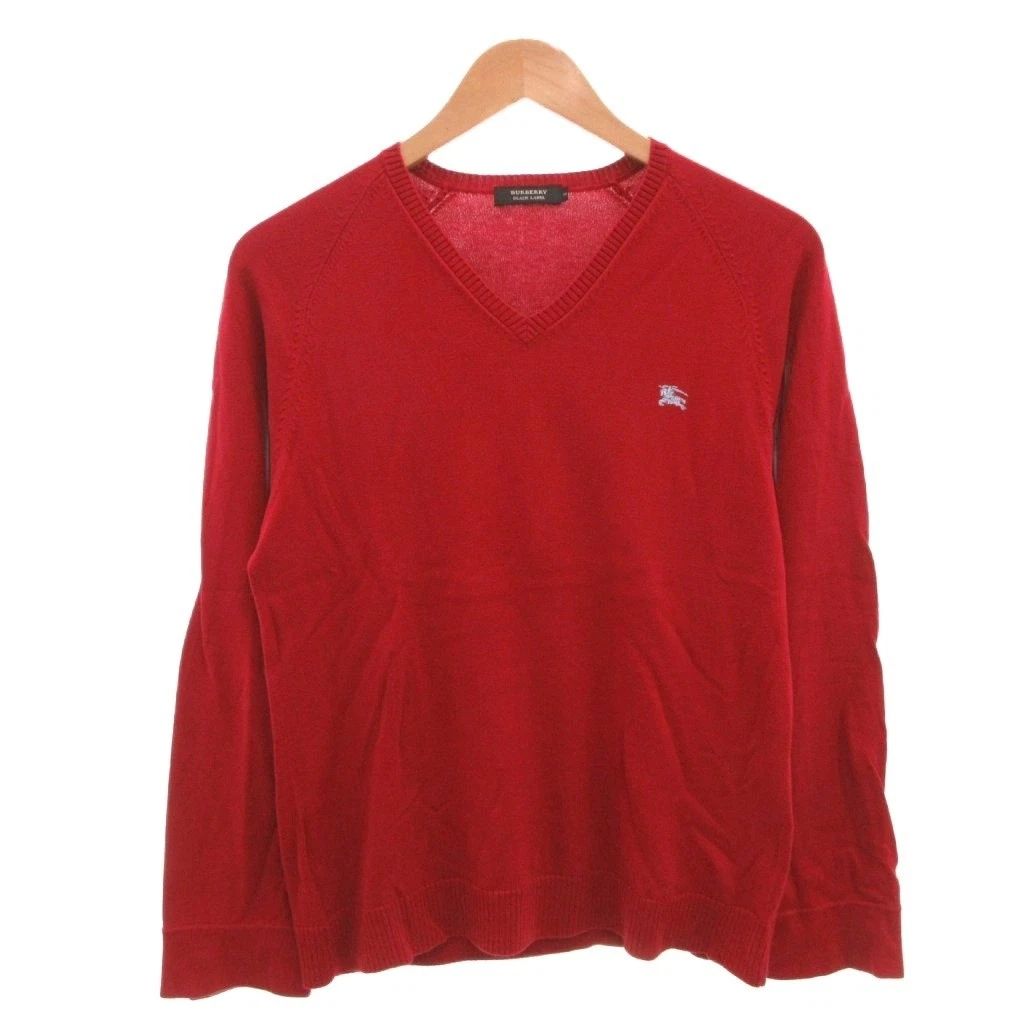 Burberry Black Label Knit Sweater VNeck Long Sleeve Horse Logo Black Used