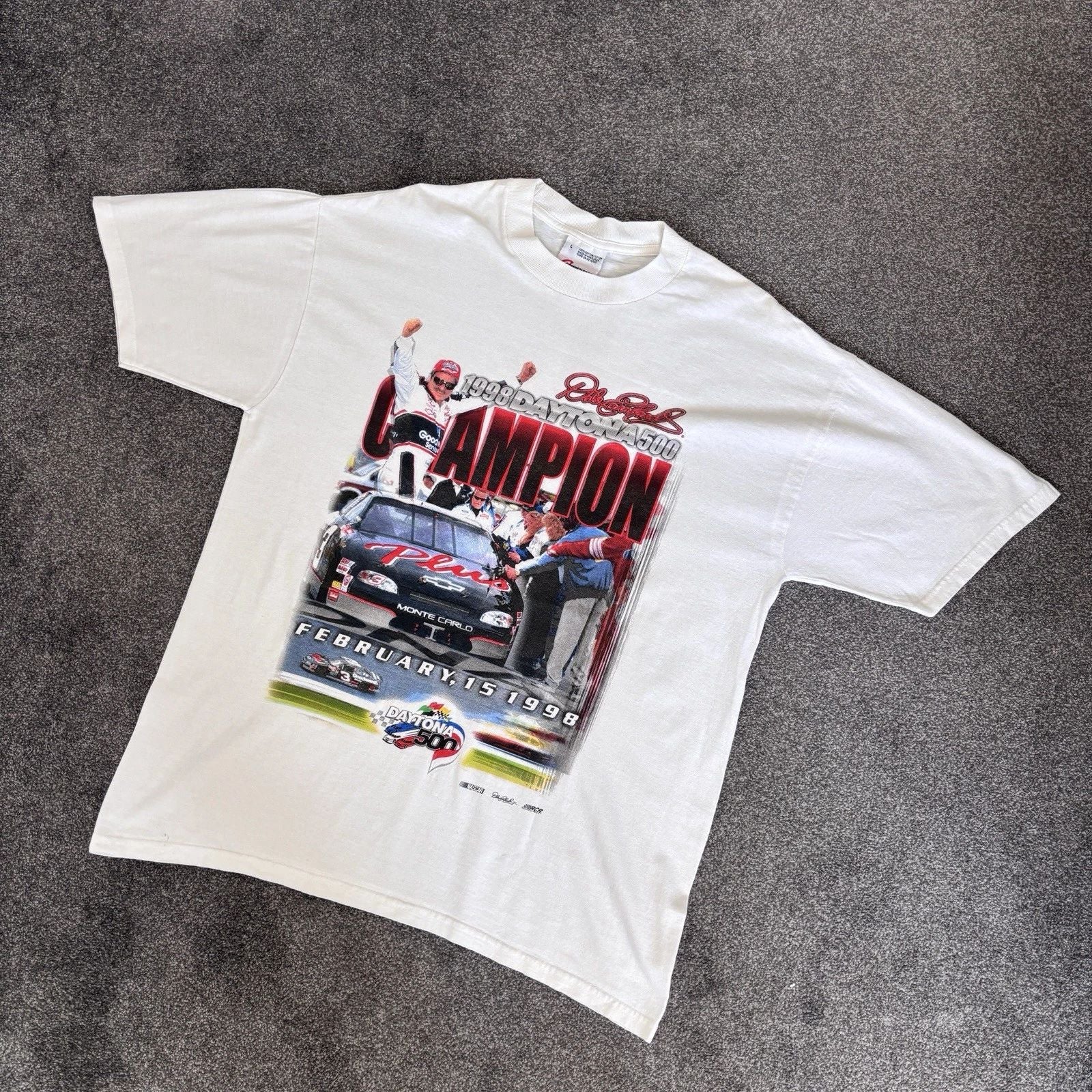 NASCAR Dale Earnhardt White T-shirt Large 1998 USA Daytona 500 Vintage Tee 90s
