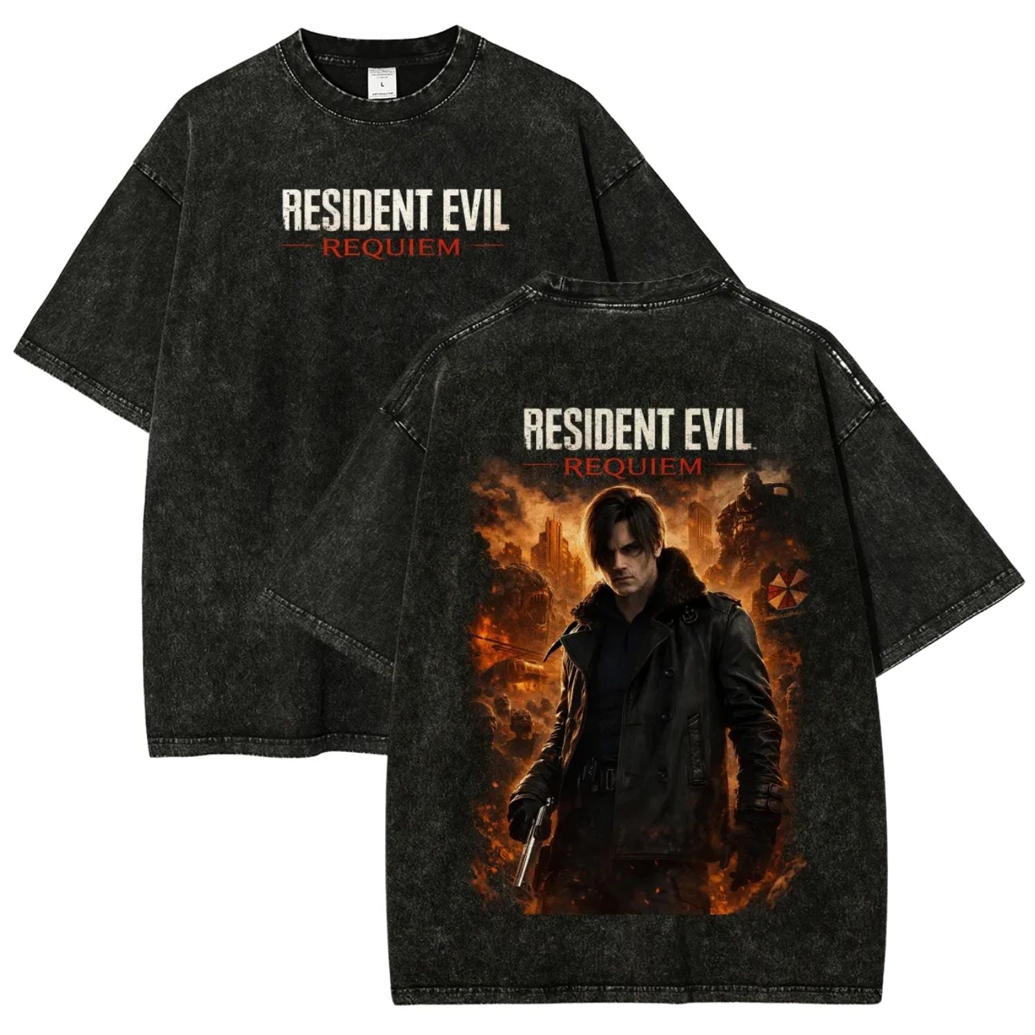 Resident Evil Requiem T-Shirt Leon Kennedy Vintage Acid Wash Horror Game Tee