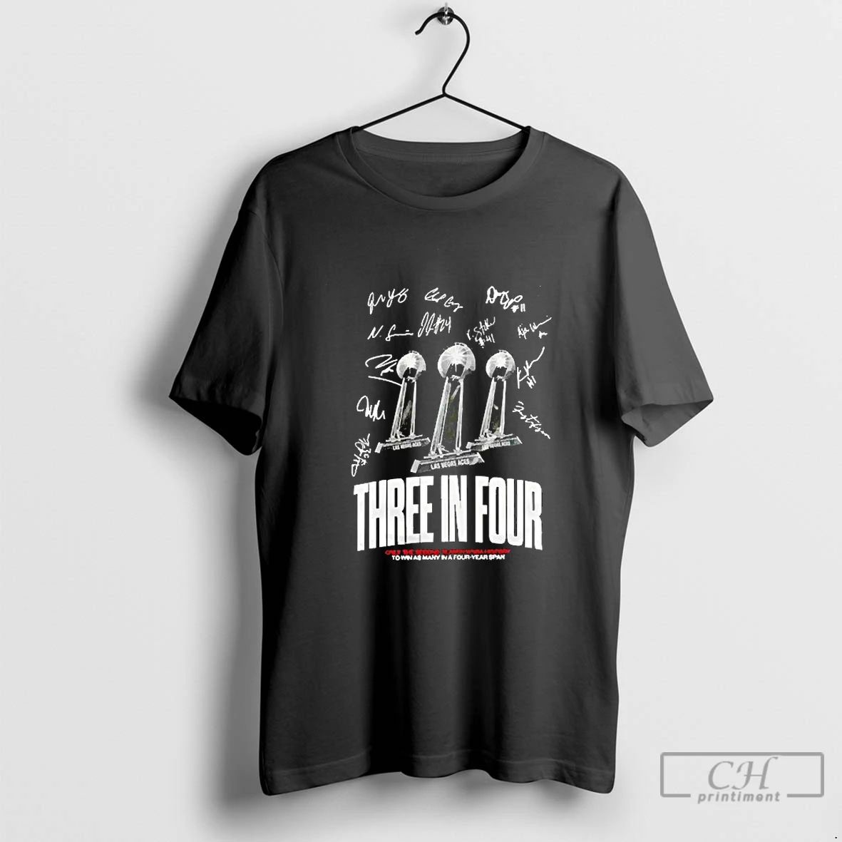Classic Las Vegas Aces 2025 Wnba Champions Three In Four Signatures Blackshirt T Shirts