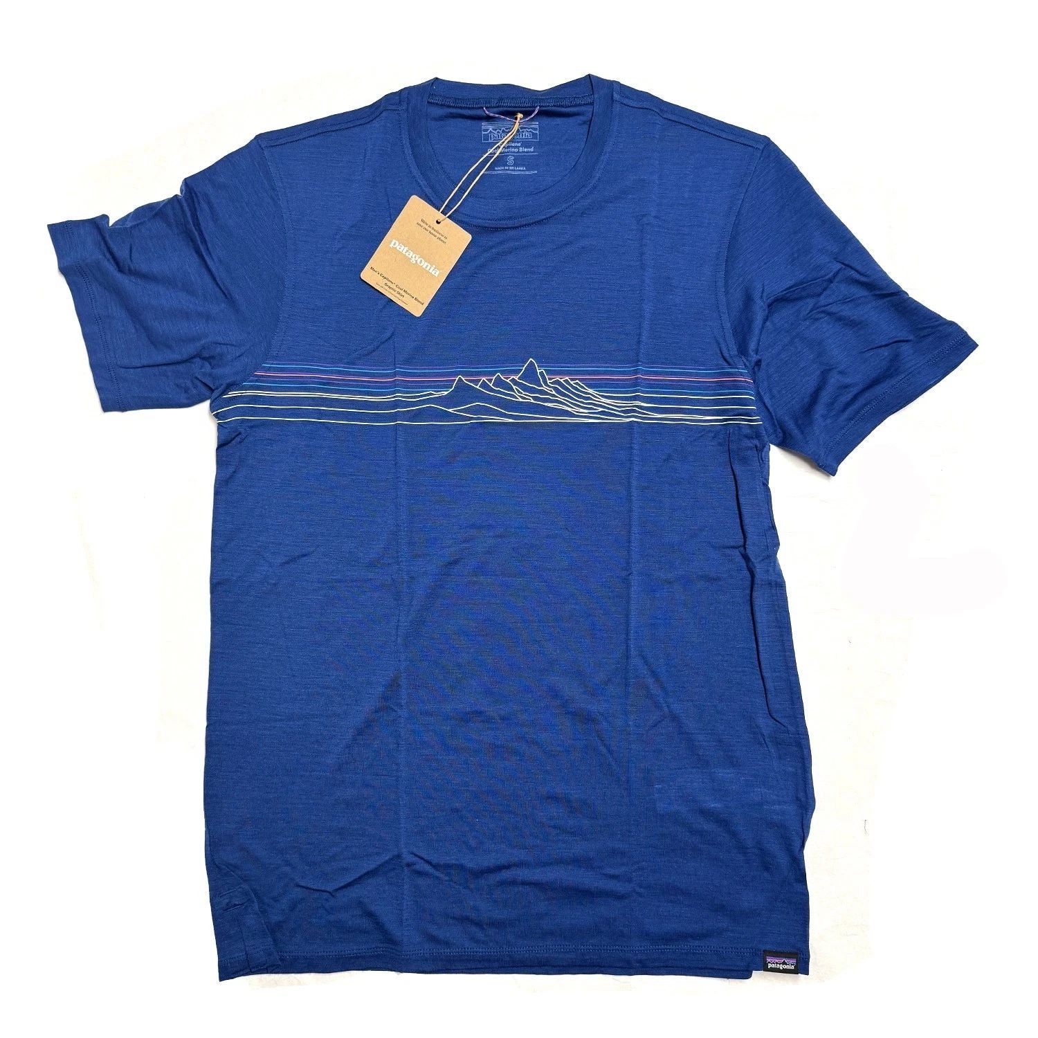 Patagonia Mens Capilene Cool Merino Blend Graphic S/S Shirt t-shirt Strata Blue