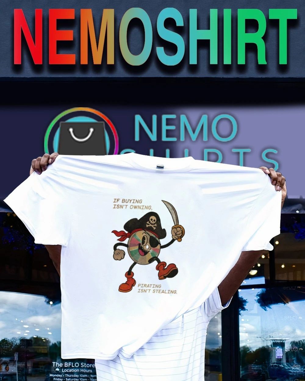 If Buying Isn’t Owning Pirating Isn’t Stealing Retro Pirate CD shirt