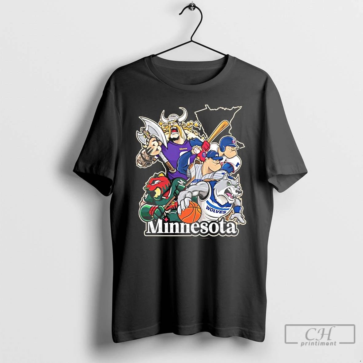 Classic Vikings Wolves Twins And Wild Minnesota City Skyline Mascot