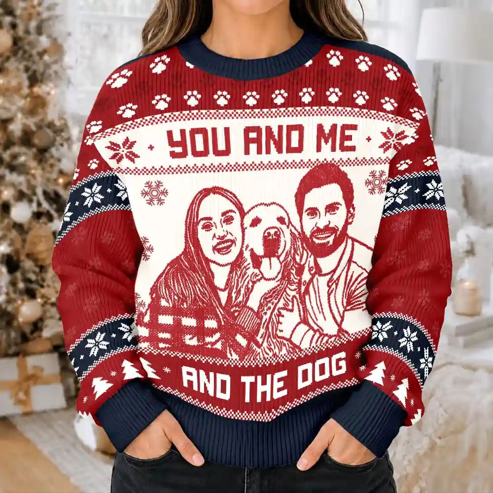 Christmas Gift For Pet Couples - Personalized Custom Photo You And Me And The Dogs Unisex Ugly Sweater