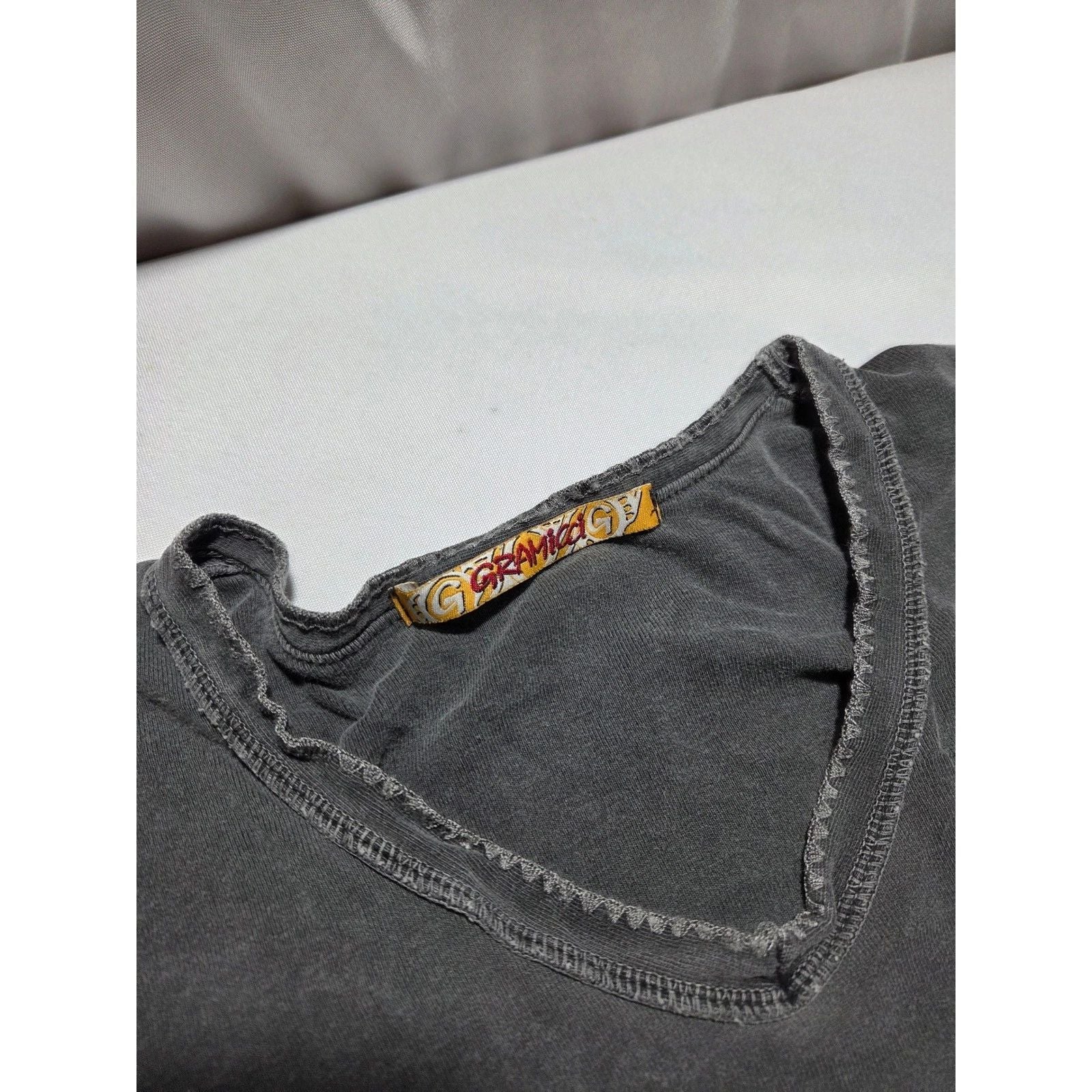 Gramicci Long Sleeve V-Neck Shirt Faded Charcoal Gray Outdoor Casual Mens Large