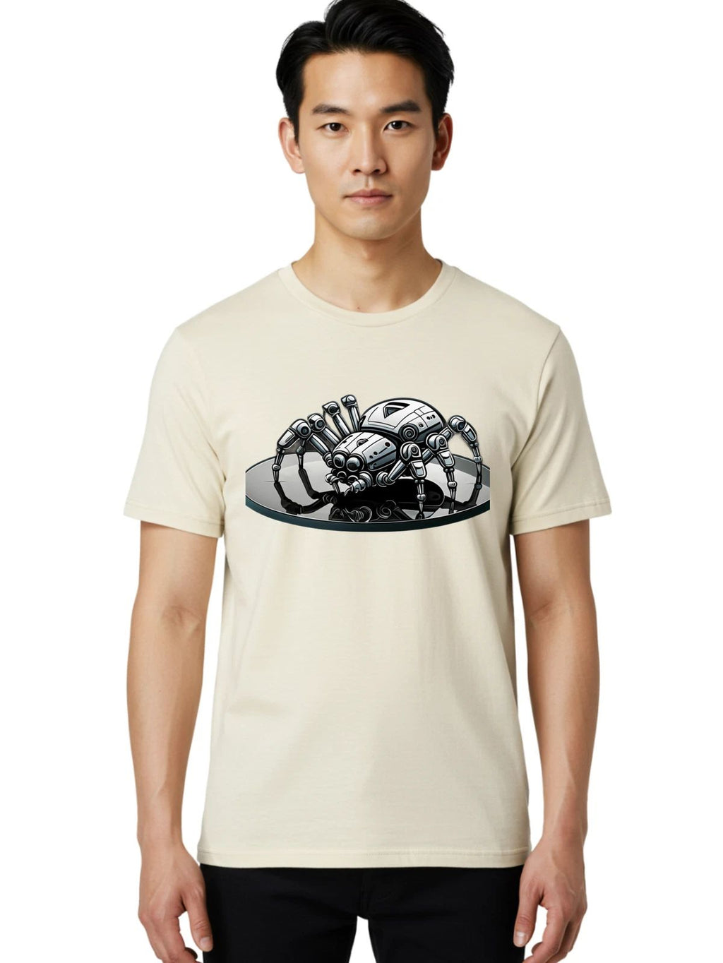 Metallic-Robot-Spider Mens Graphic Tee, 100% Cotton, Casual Summer Wear