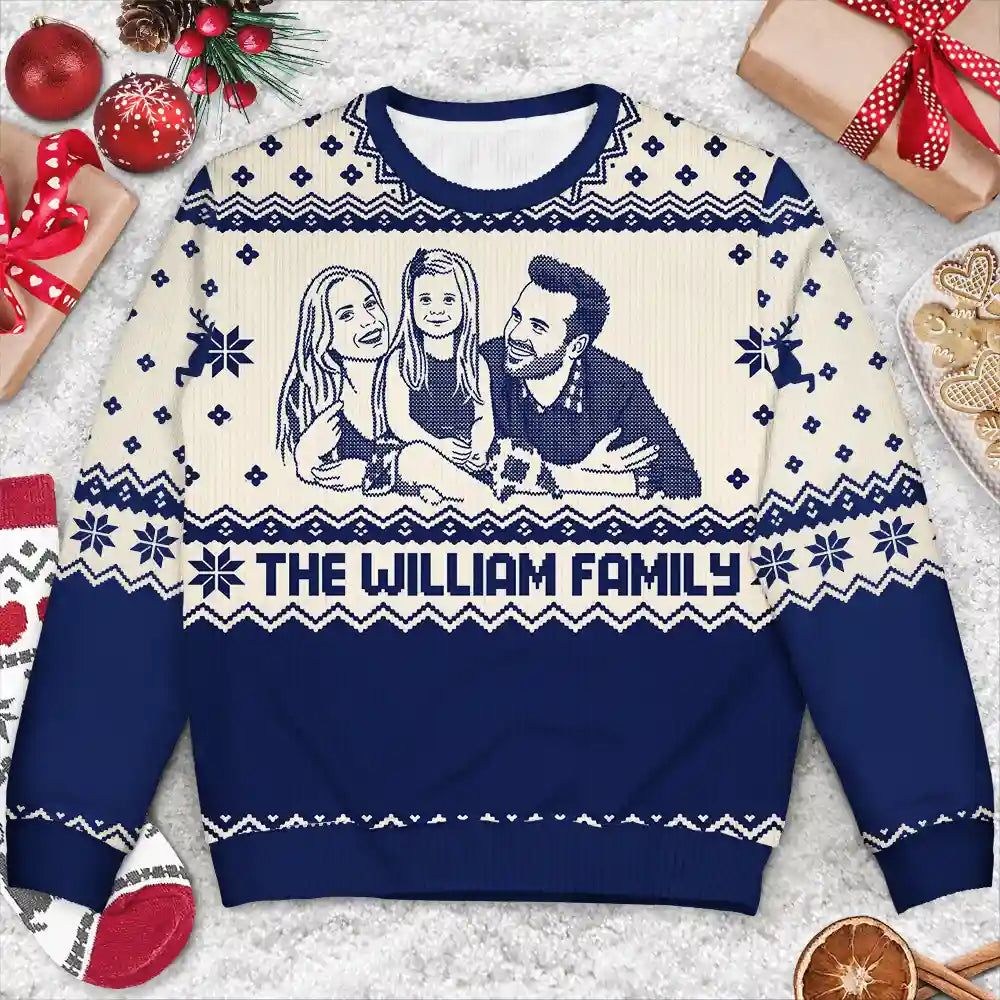 Custom Photo Christmas Family Lovely Potrait - Personalized Unisex Ugly Sweater