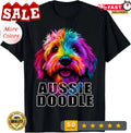 2025/Aussiedoodle Aussie Doodle Puppy Dog Lover Colorful Black T-Shirt