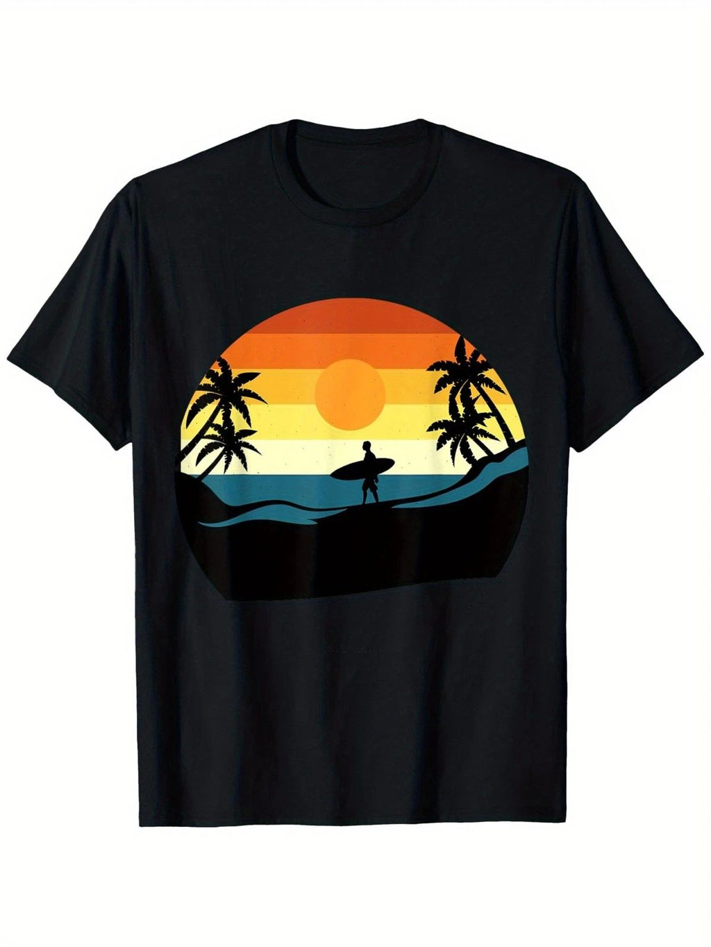 Men's Vintage Surf & Sunset Graphic T-Shirt - 100% Cotton, Short Sleeve, Crew