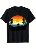 Men's Vintage Surf & Sunset Graphic T-Shirt - 100% Cotton, Short Sleeve, Crew