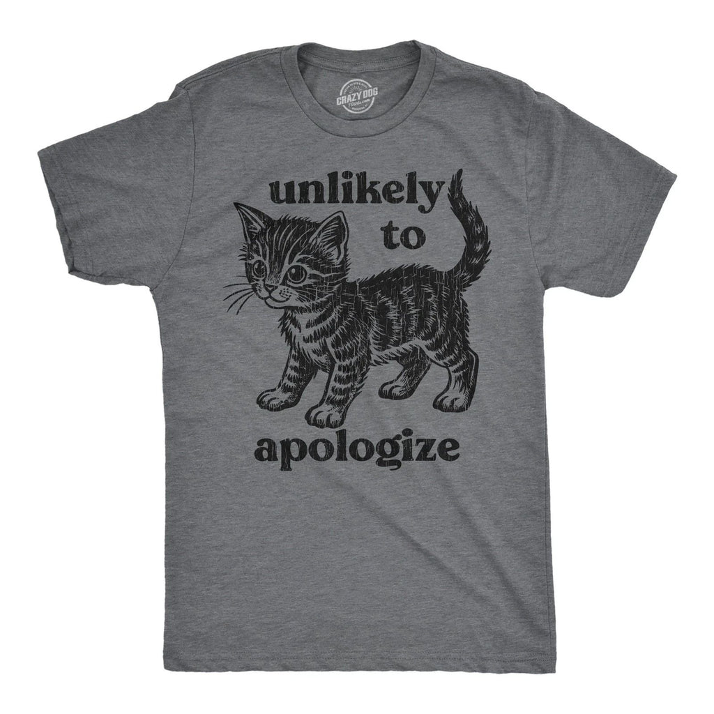 Mens Funny T Shirts Unlikely to Apologize Sarcastic Kitten Graphic Novelty Tee