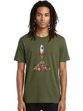 Rocket-Launching-From-Flowers Mens Graphic Tee, 100% Cotton, Casual Summer Wear