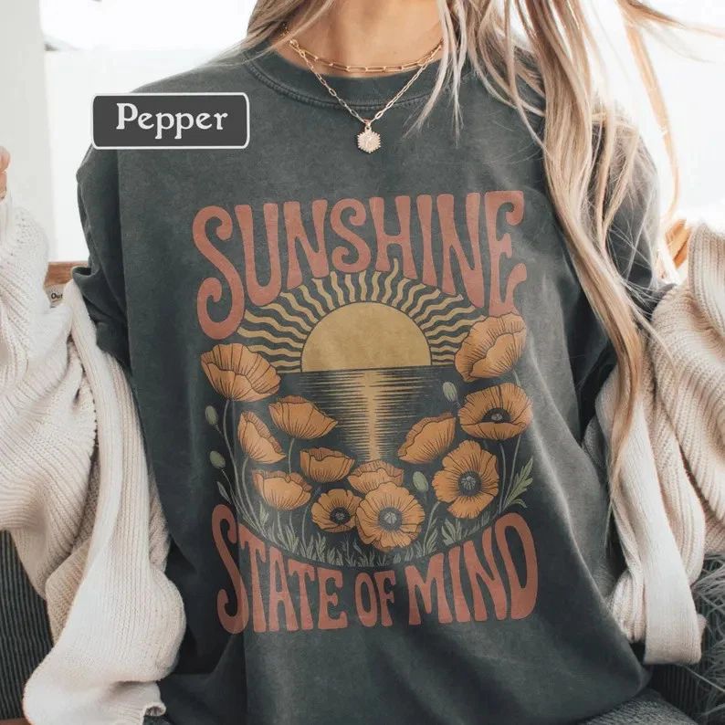 Boho Sun Botanical Retro Comfort Tee Graphic Shirt Relaxed
