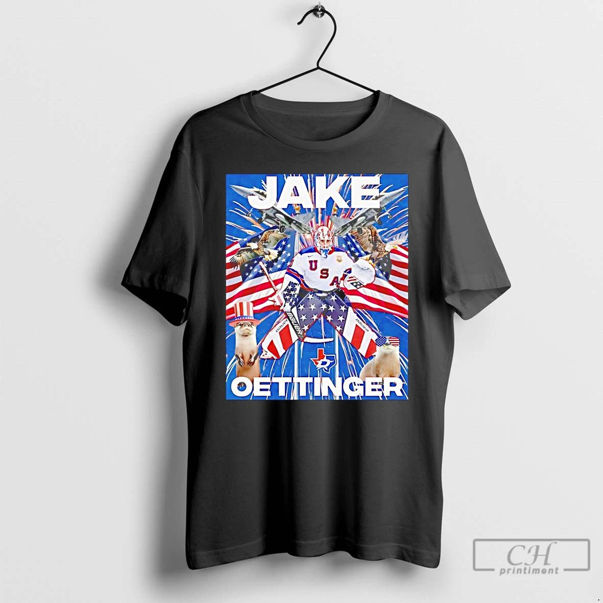 Classic Jake Oettinger American Flag Eagle Fireworks Patriotic T Shirts