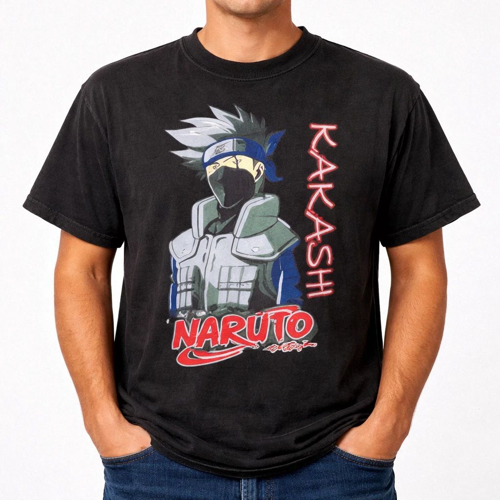 Vintage Y2K Black Graphic Tee Retro Anime Style Shirt Unisex S-3XL