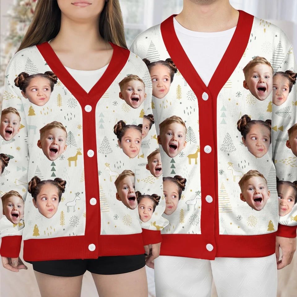 Custom Photo Christmas Adds To The Warmth Of Family Love - Family Personalized Custom Ugly Christmas Cardigan - Christmas Gift For Family