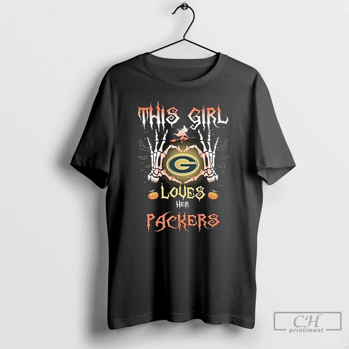 Classic This Girl Loves Her Green Bay Packers Skeleton Halloween Long Sleve T Shirts