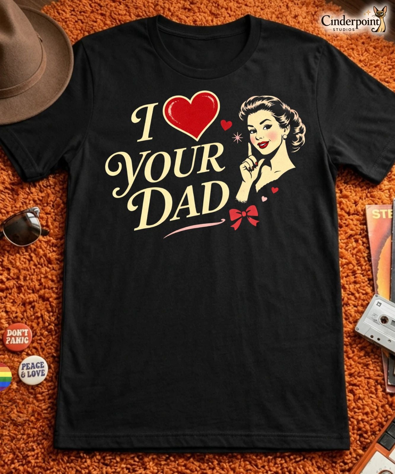 I Heart Your Dad T-Shirt Funny Retro Pinup Graphic Tee Mid Century XS-5X Black