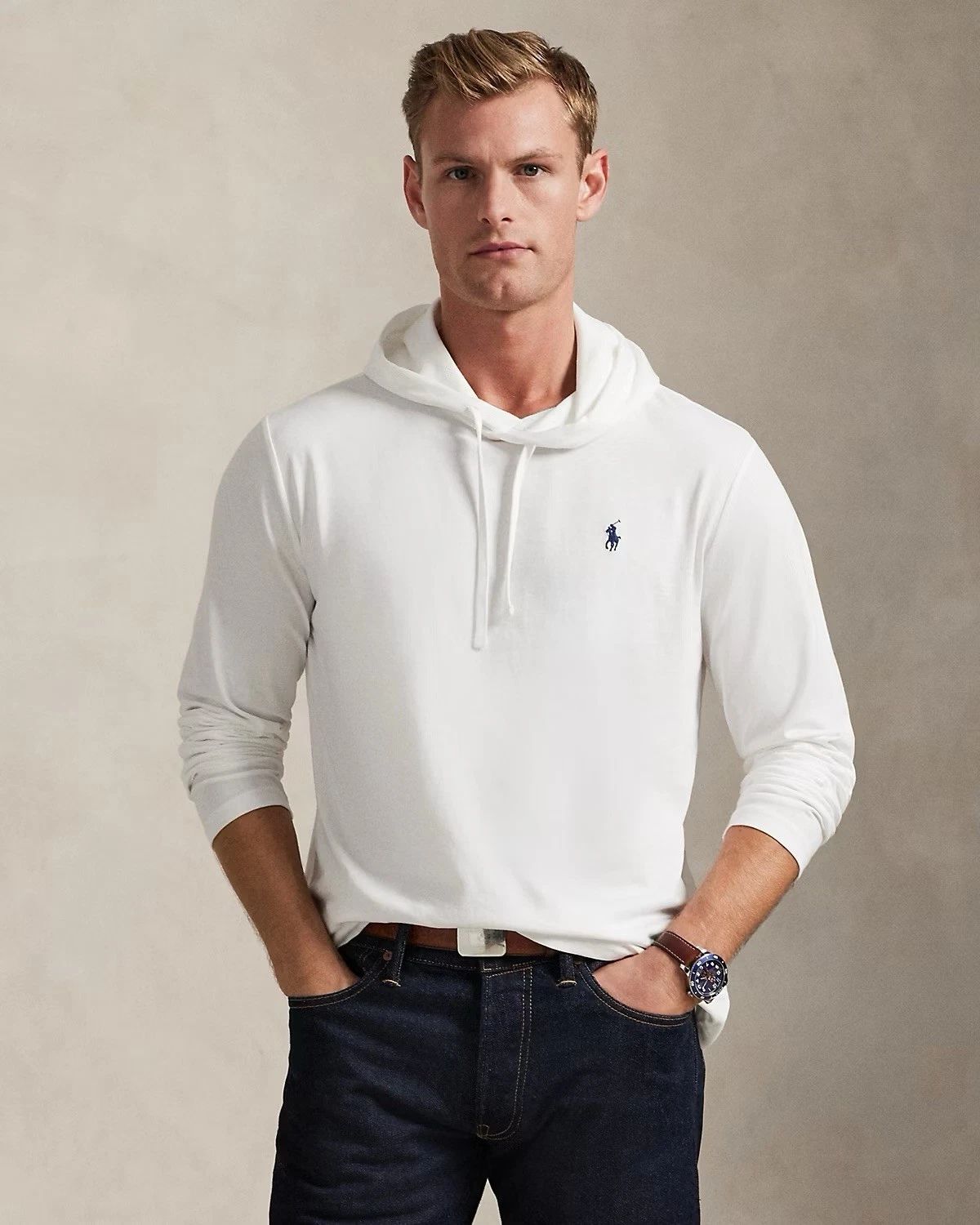 $69.5 Polo Ralph Lauren Men’s Jersey Hooded T-Shirt White Size L