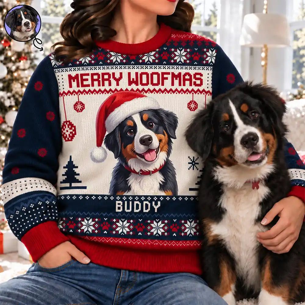 Christmas Gift For Pet Lovers - Personalized Custom Photo Cartoon Pet Portrait Unisex Ugly Sweater