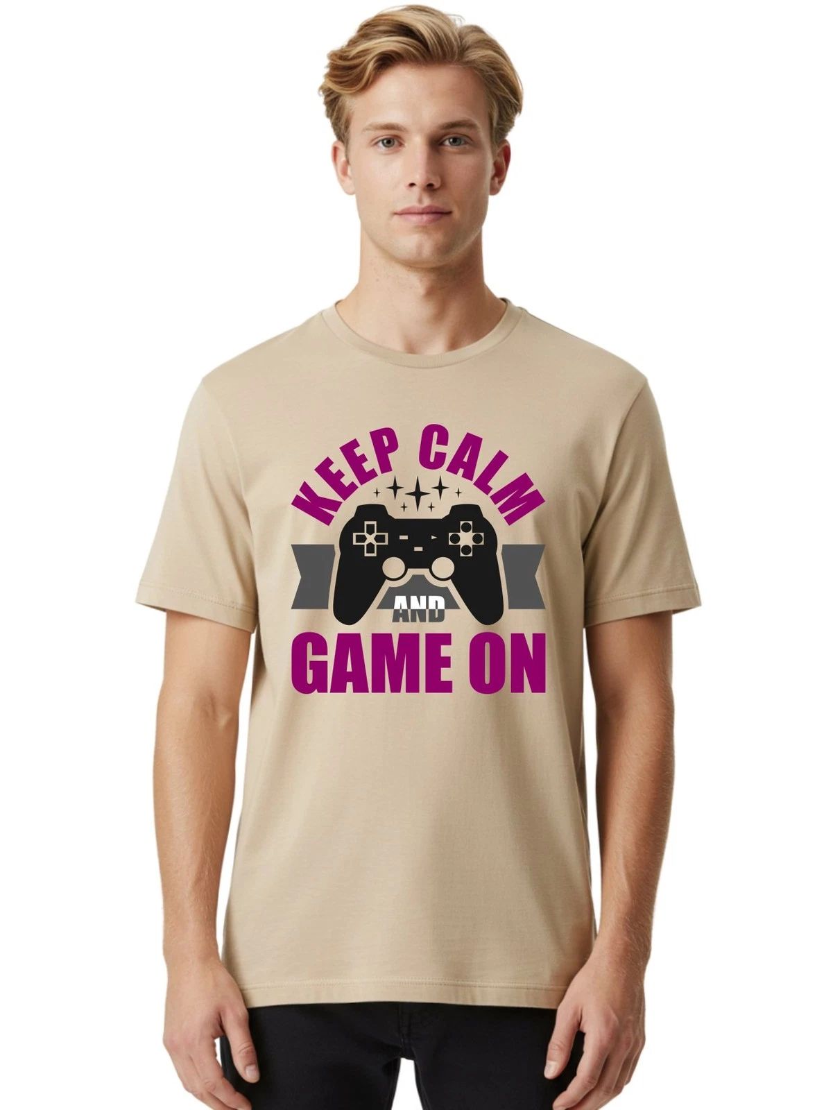 Keep-Calm-And-Game-On Mens Graphic Tee, 100% Cotton, Casual Summer Wear