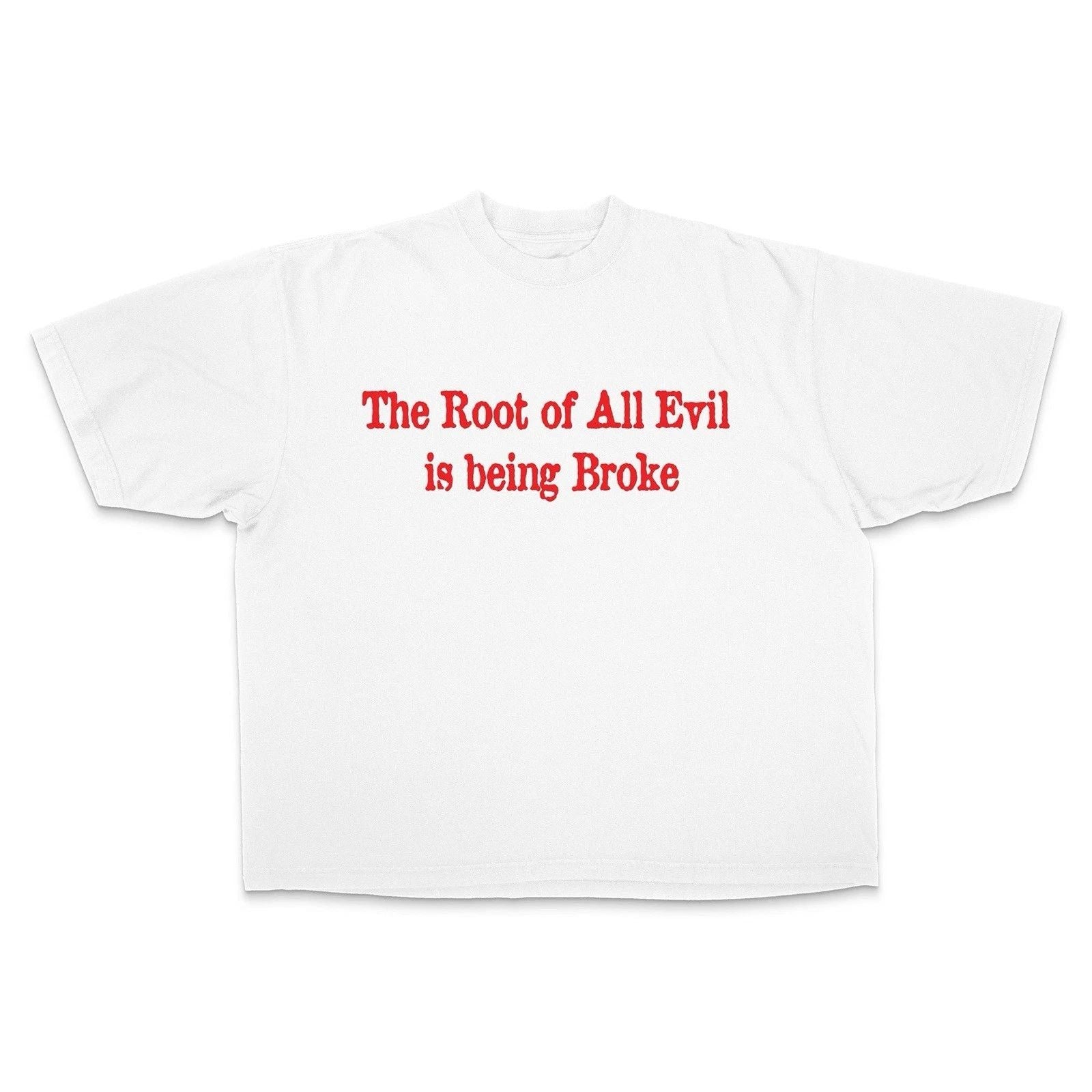 Men's White Graphic T-Shirt Root of All Evil  Cotton Crew Neck