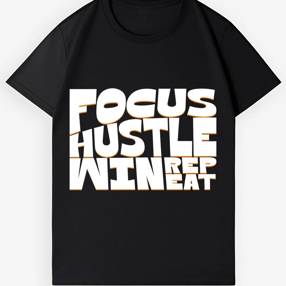 Unisex T-Shirt Focus Hustle Win Rep Eat Gym Motivational Workout Graphic Tee