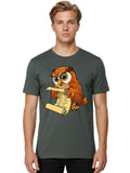 Owl-Reading-Scroll-1 Mens Graphic Tee, 100% Cotton, Casual Summer Wear