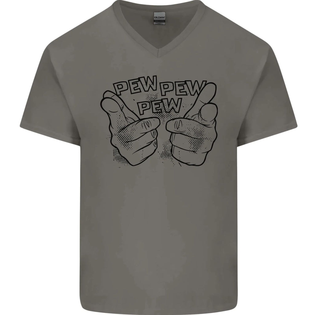 Pew Pew Pew Hands Funny Lightsaber Sci-Fi Mens V-Neck Cotton T-Shirt