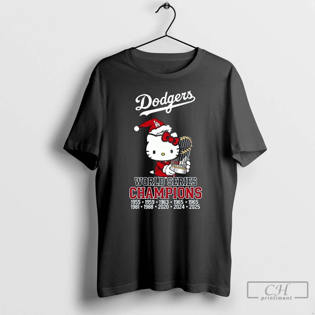 Premium Kitty Santa X Los Angeles Dodgers World Series Champions Trophy 2025 Long Sleve
