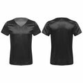 Men's Silk Satin Pajamas Satin V Neck T-Shirt Loose Short Sleeve Tops Nightwear