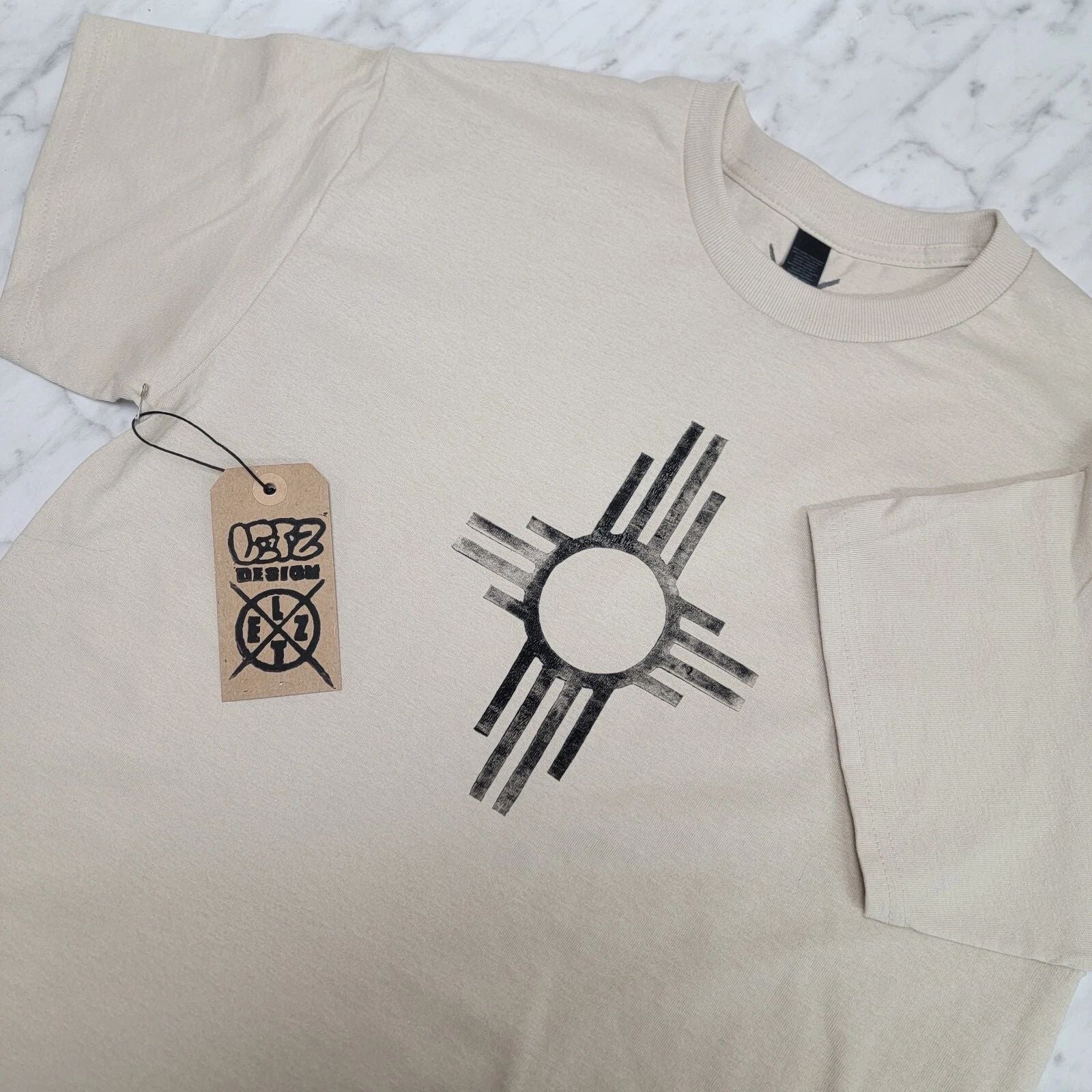 New Mexico Southwestern Zia Symbol T-Shirt Handmade Lino Print Shirt Block Print