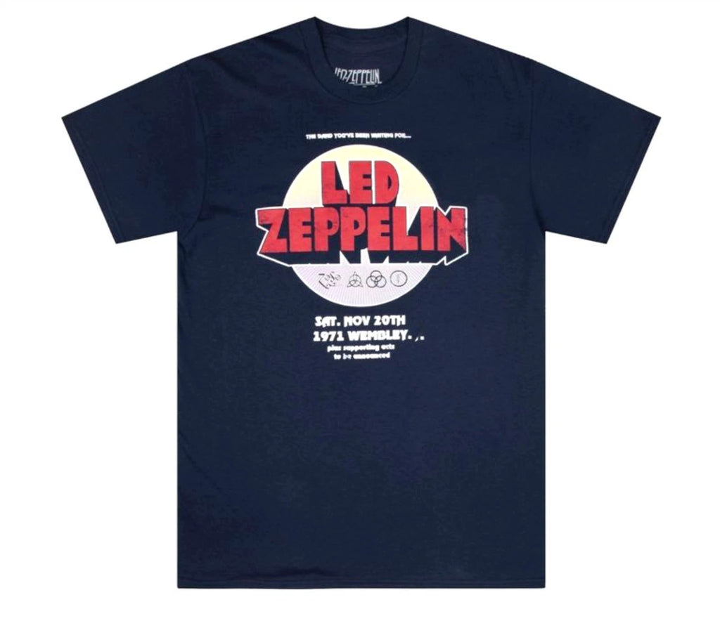 Rock Band Led Zeppelin Short Sleeve Graphic 1971 Wembley T-Shirt New