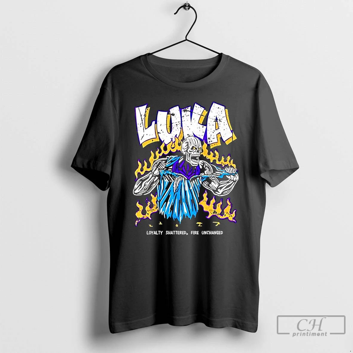 Premium Skeleton Luka Doncic Loyalty Shattered Fire Unchanged T Shirts