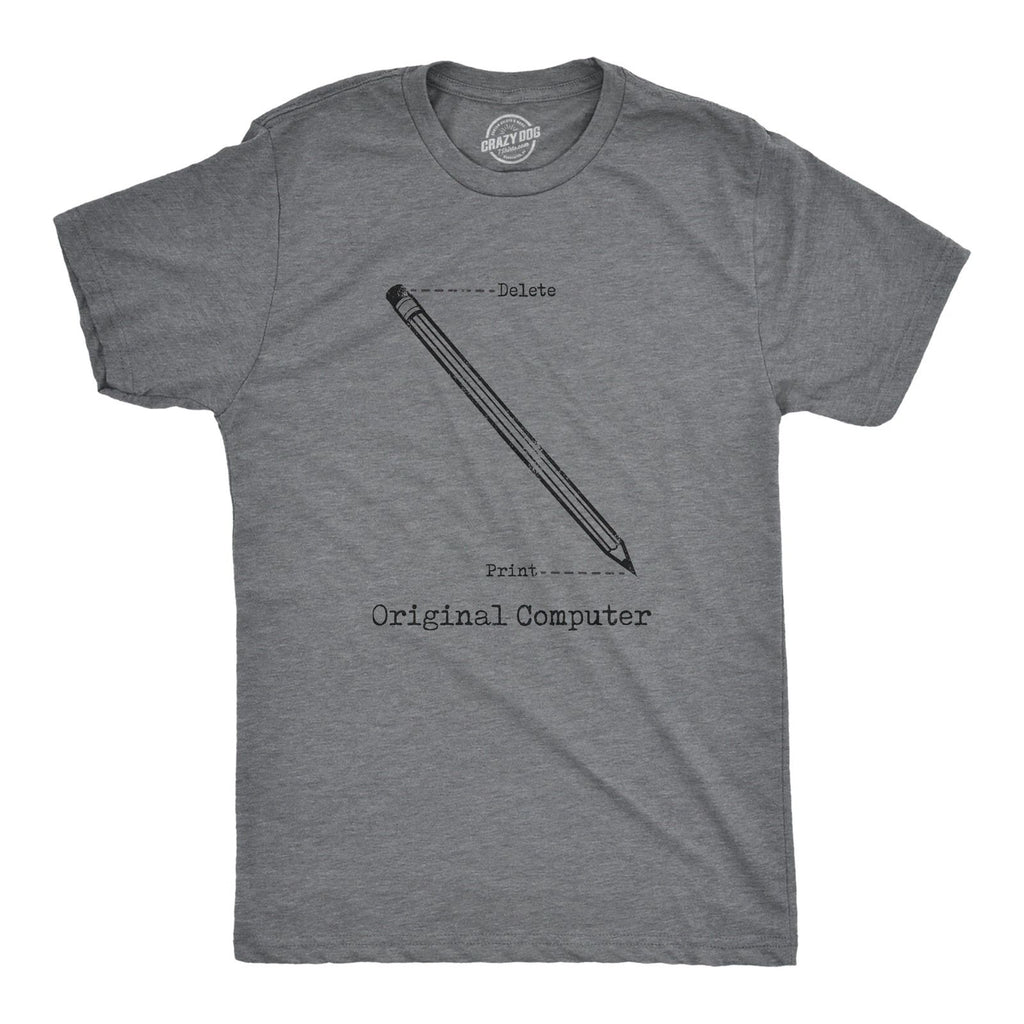 Mens Original Computer T Shirt Funny Pencil Eraser Analog Joke Tee for Guys