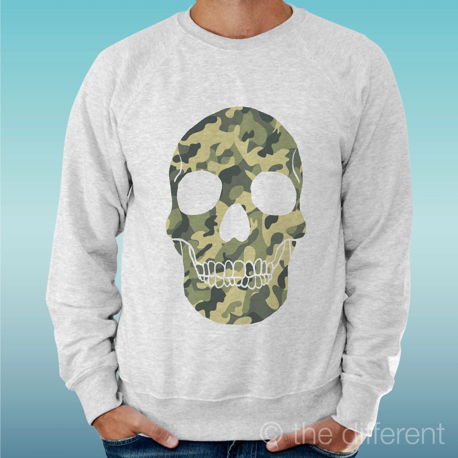 Felpa Man Light Sweater Light Grey " Skull Military Army "