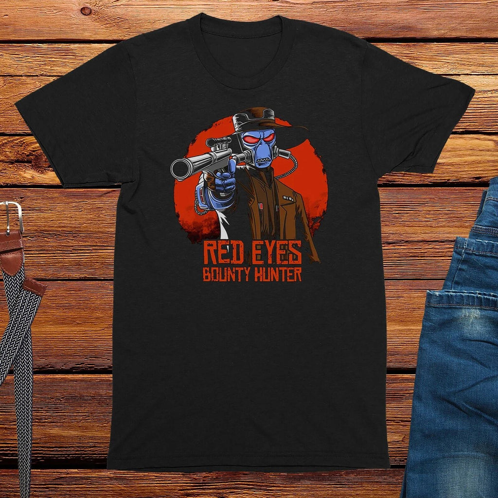 Red eye bounty hunter sci fi t-shirt, mens gaming geek nerd t shirt top