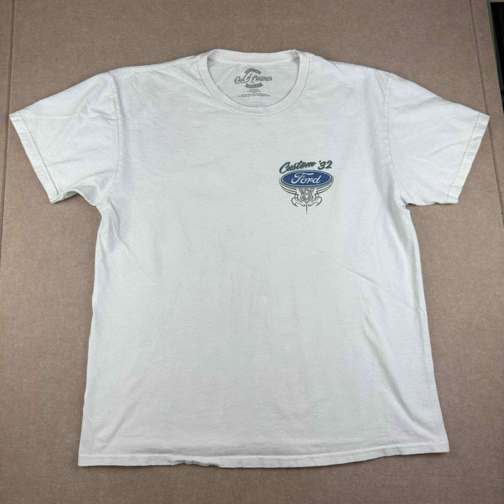 Y2K Ford T-Shirt Men L White Hot Rod American Road Legend Car Graphic Tee