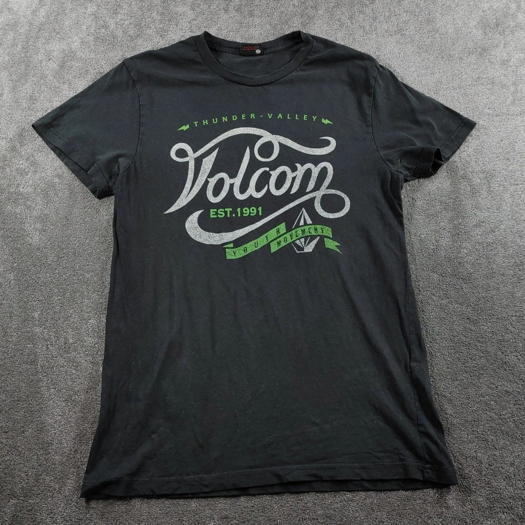 Volcom Shirt Mens Medium Black Graphic Thunder Valley Skate Surf Grunge Thrashed