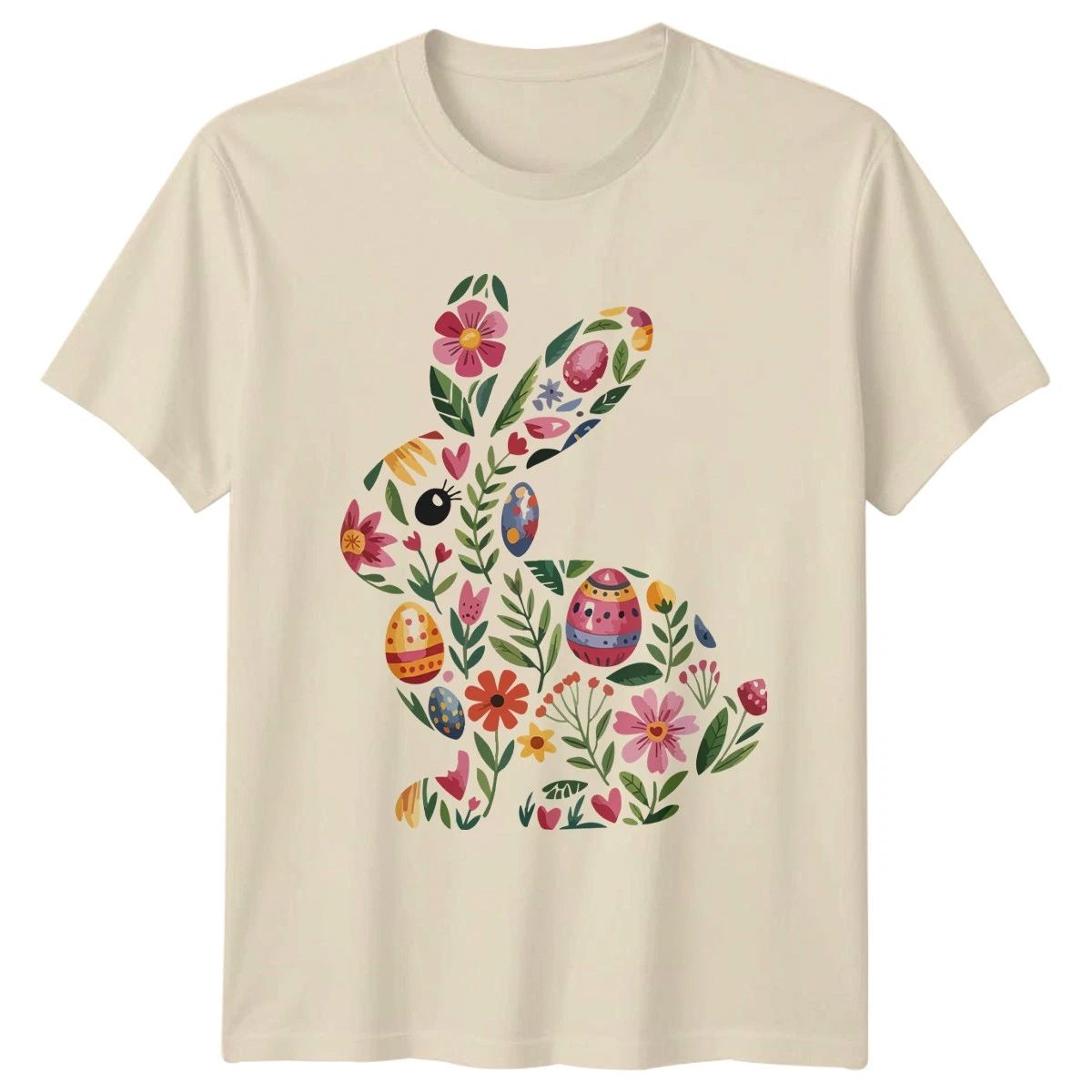Floral Easter Bunny Silhouette Womens T-Shirt Spring Easter Gift For Her