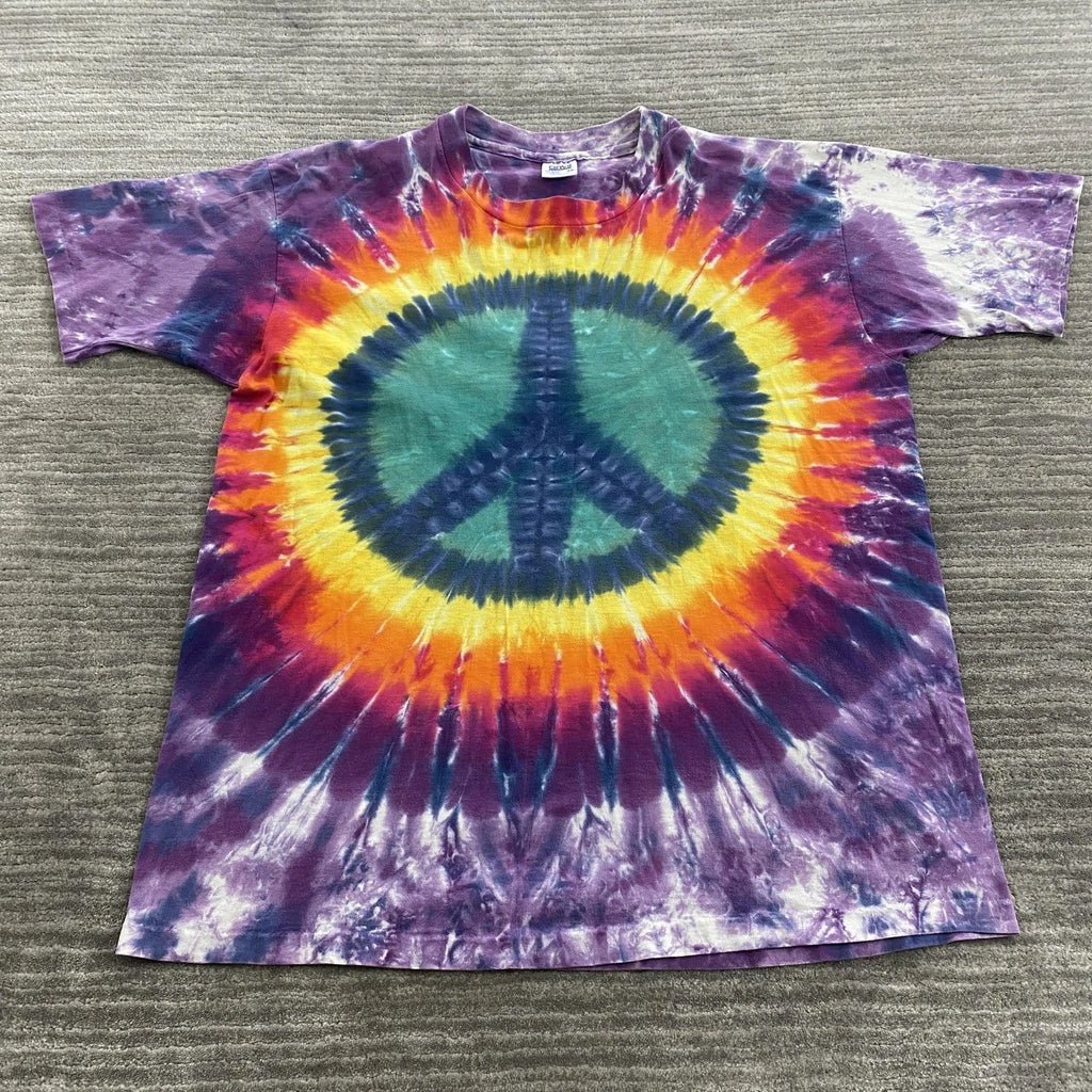 Peace Sign Shirt Mens 2XL Anvil Tie Dye Multicolor Boho Hippie Graphic Made USA