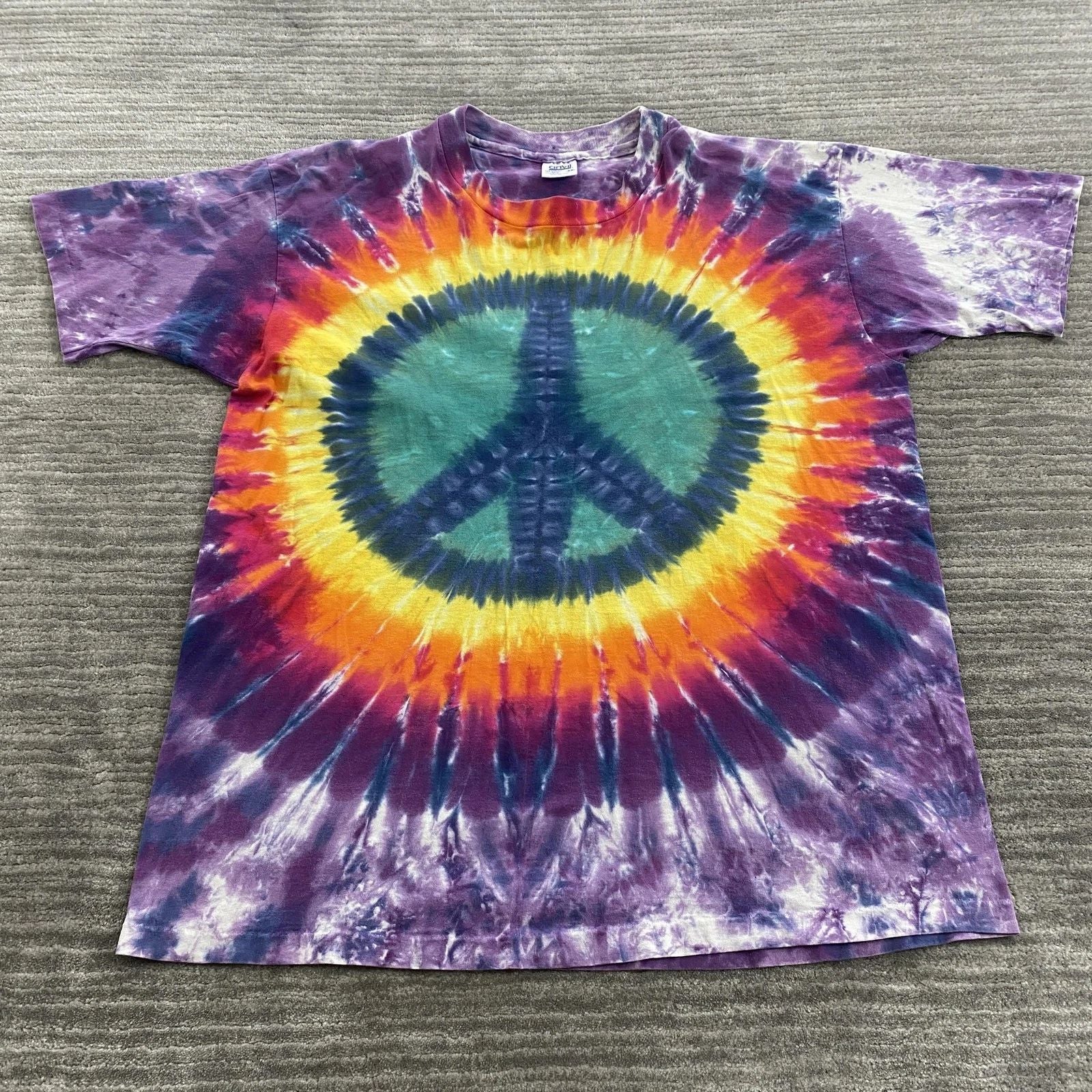 Peace Sign Shirt Mens 2XL Anvil Tie Dye Multicolor Boho Hippie Graphic Made USA