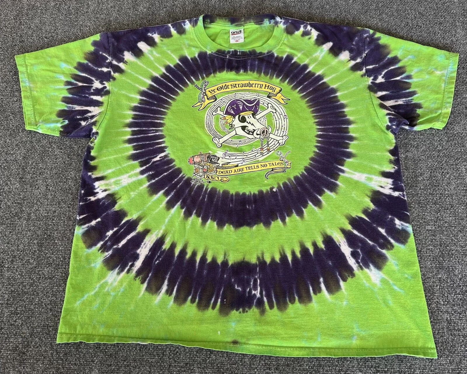 Strawberry Hog Tie Dyed T-Shirt Green Blue Graphic Pirate Hippie Boho Mens 2X