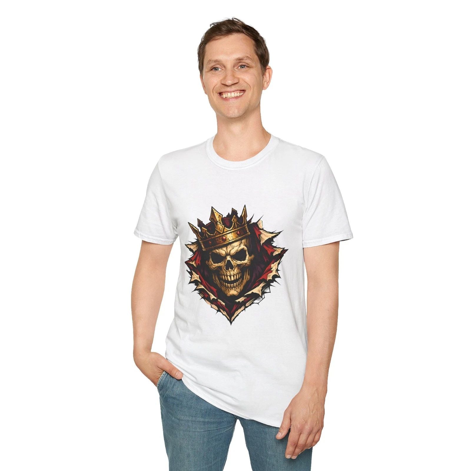 Crowned Skull Chest Tear Gothic Horror  Fantasy Royalty Unisex Softstyle T-Shirt