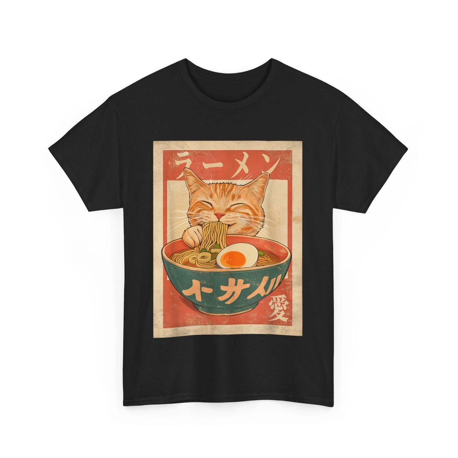 HOT Cat Ramen Funny Japanese Vintage Graphic Tee Kawaii Anime T-Shirt